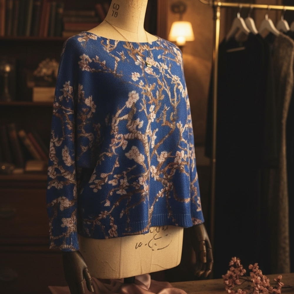 Chic Blue Floral Cherry Blossom Women's Blouse